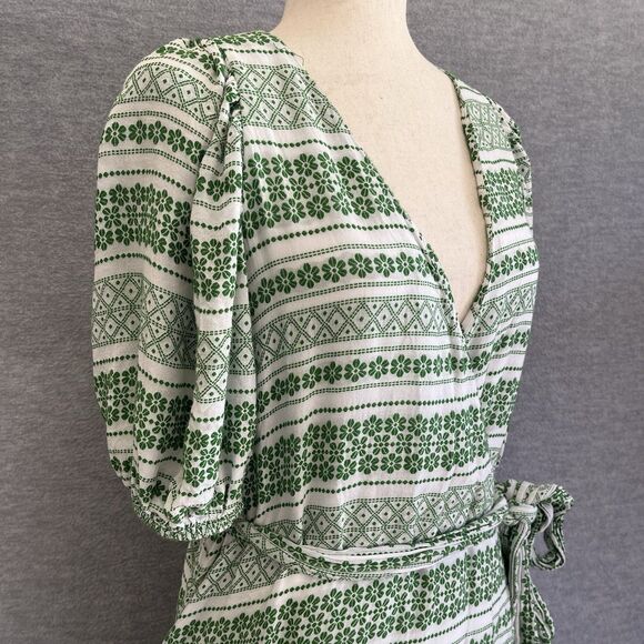 Ann Taylor Wrap Midi Dress Size 10 Shamrock Green Textured Career Office Brunch - Picture 7 of 16